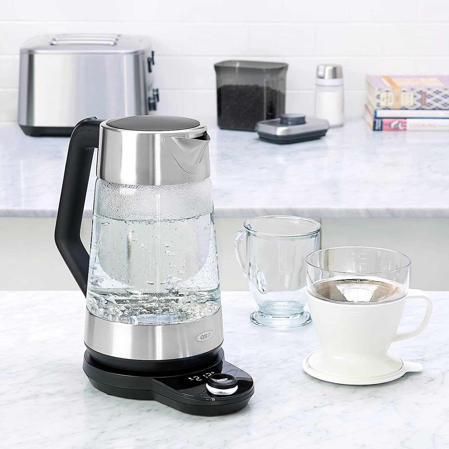 OXO Chaleira Elétrica 2L cControle de Temperatura e Aço I noxidável 1500W110V Cinza