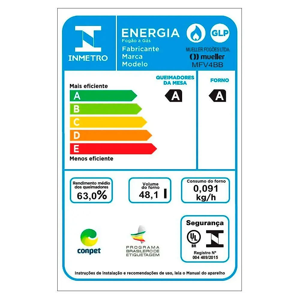 Fogão a Gás 4 Bocas Mesa de Vidro Acendimento Automático MFV4BB Mueller Preto - Bivolt
