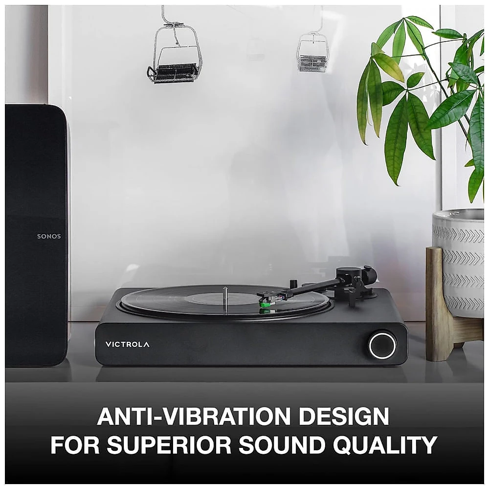 Toca Discos Retro 3 Velocidades com Cartucho Magnético de Alta Precisão e Semiautomático, Victrola, Preto