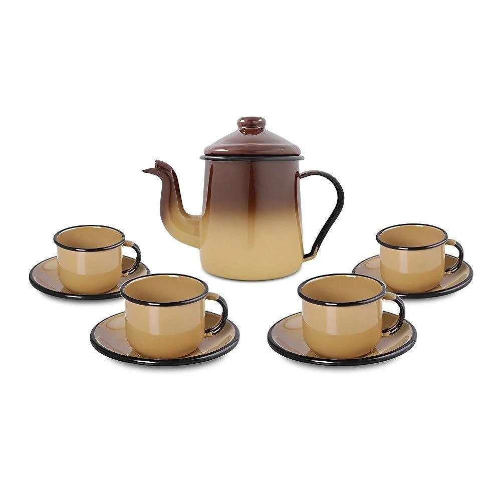 Conjunto Para Café Esmaltado 9 Peças Marrom Degradê Ewel