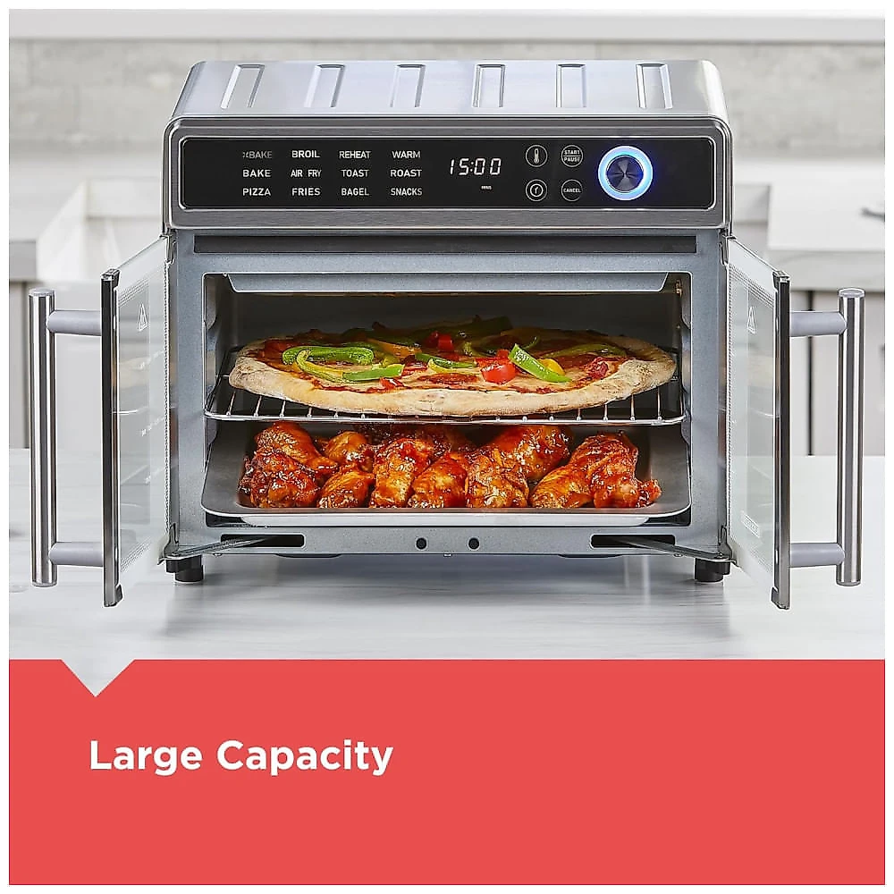 Forno Eltrico de Bancada em Ao Inoxidvel com 12 Funes de Cozimento, Temporizador, Funo Air Fryer e Display LED, 110V 1650W, BLACK DECKER TO62D5, Prata 110v