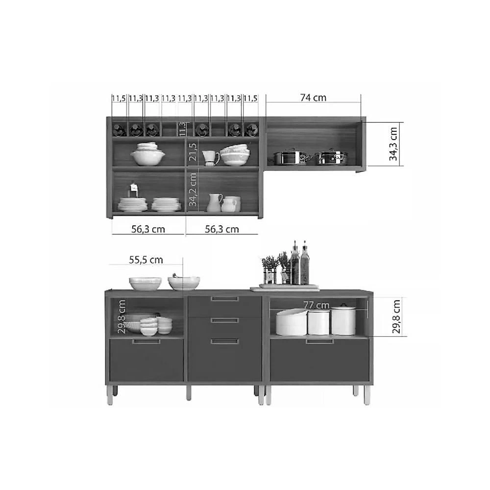 Cozinha Completa Imperatriz 4 Peças (2 Balcões + 2 Aéreos) C6p44 Freijo-off White - Nesher