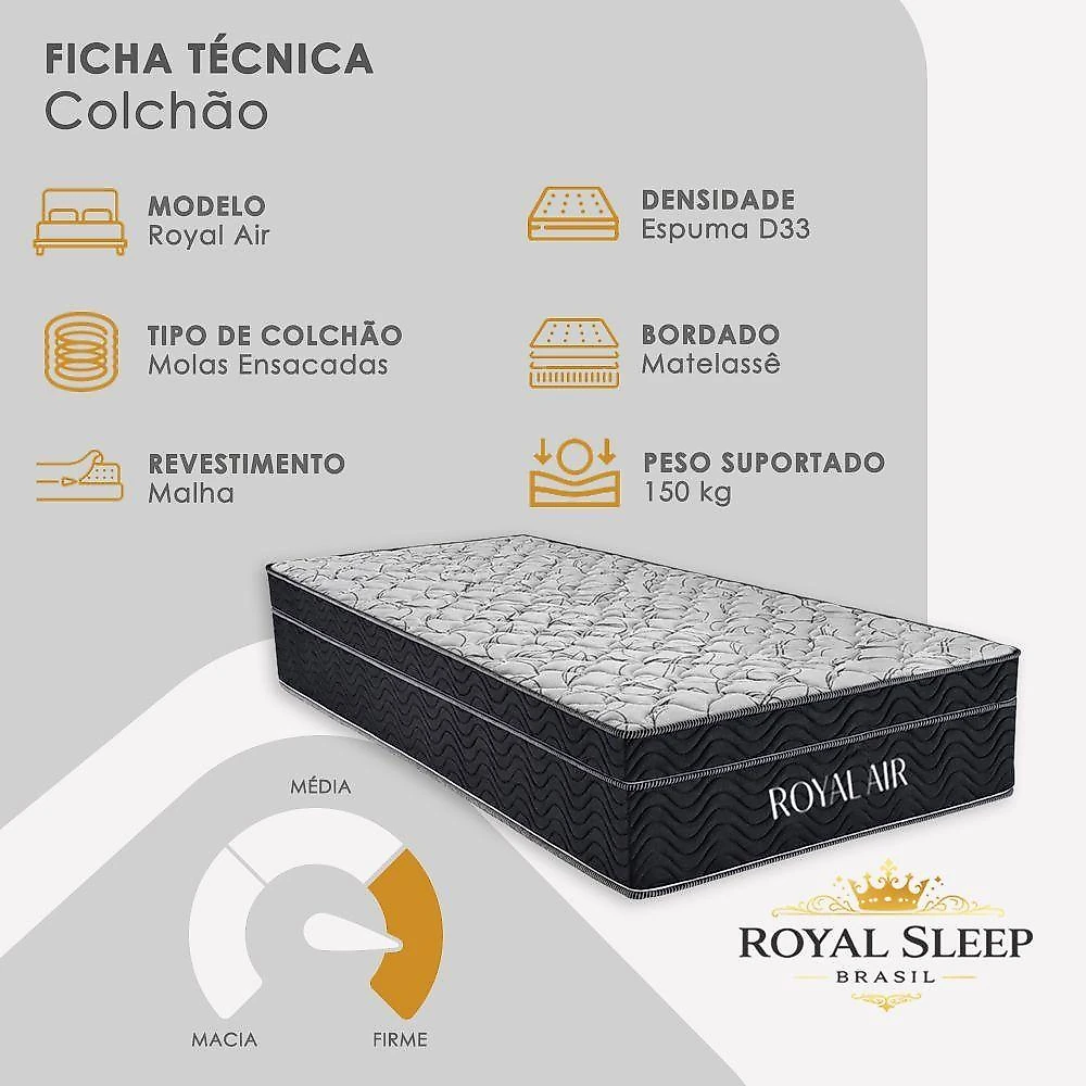 Cama Box Solteiro Royal Air Pillow Top Molas Ensacadas Sintético Preto
