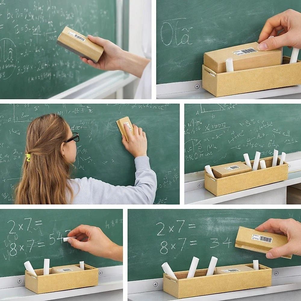 Apagador com Porta Giz Yeet Mdf para Quadro Negro Lousa Verde Estojo Madeira Escola Empresa Portatil