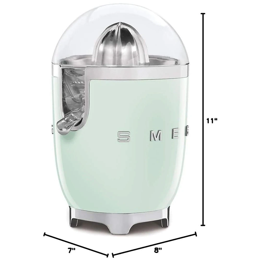 Espremedor de Laranjas SMEG 50s Retro Style com Bico Antigotejamento, Acionamento Automático e Filtragem Eficiente - Verde Pastel 1L