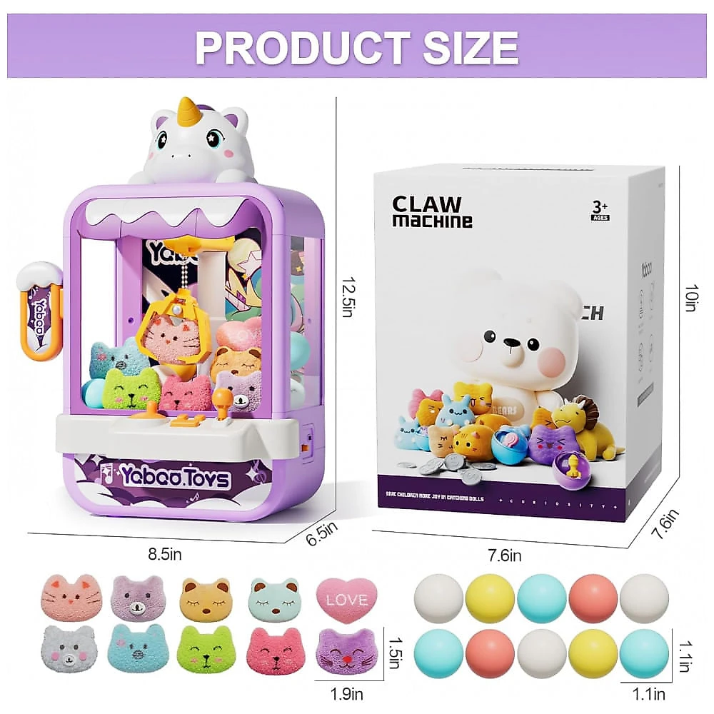Máquina de Garra Vanvimen Roxa para Crianças com Som, Mini Arcade e Brinquedos, Vending Machine Infantil para Idades 3 a 8