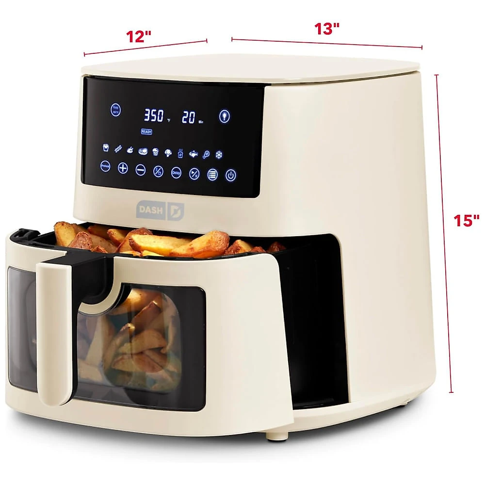 Fritadeira Digital de Ar DASH 7 Litros Clear View Cream Litros - Grande Capacidade e Tecnologia de AirCrisp