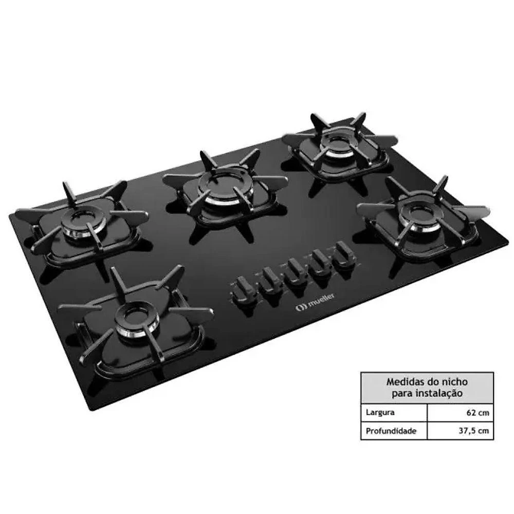 Cooktop 5 Bocas Com Ultra Chama Bivolt Preto Mueller