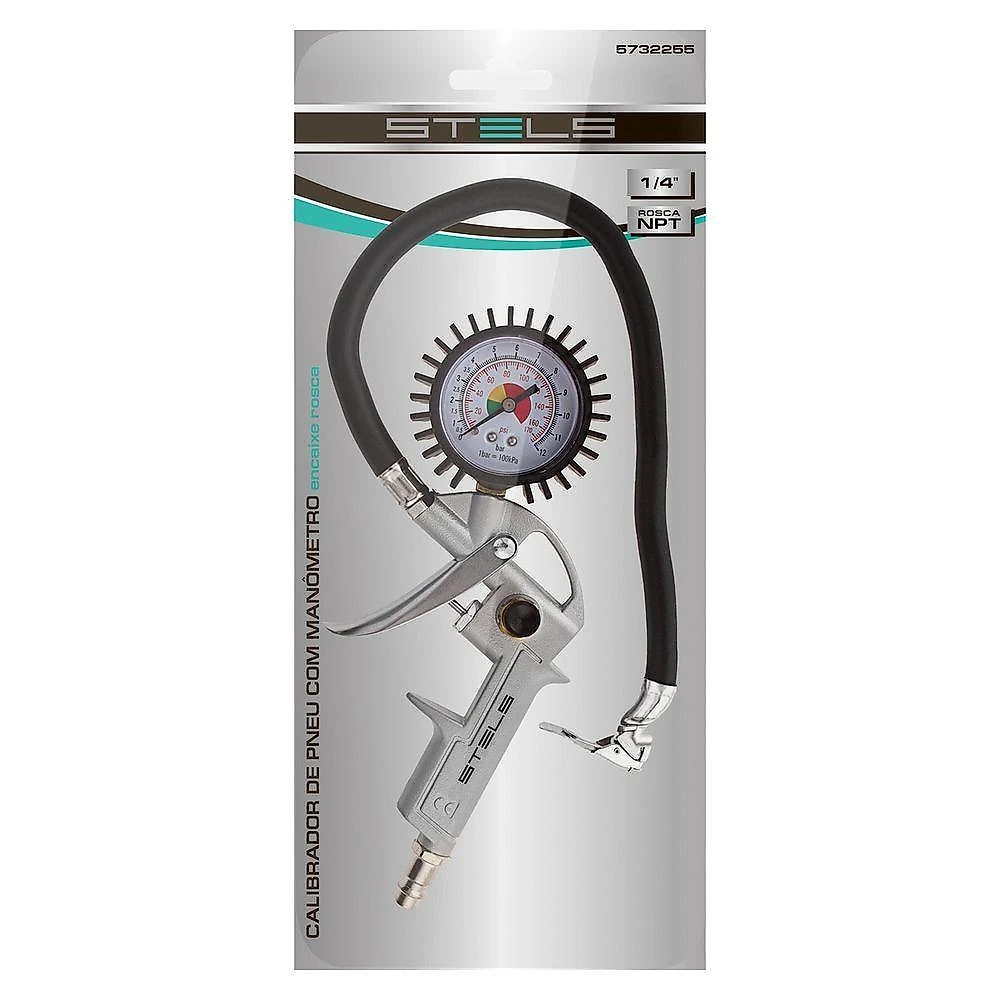 Calibrador de Pneus Pneumático 5732255 8 BAR 230 L-MIN Conexão Rápida Euro Stels 31CM