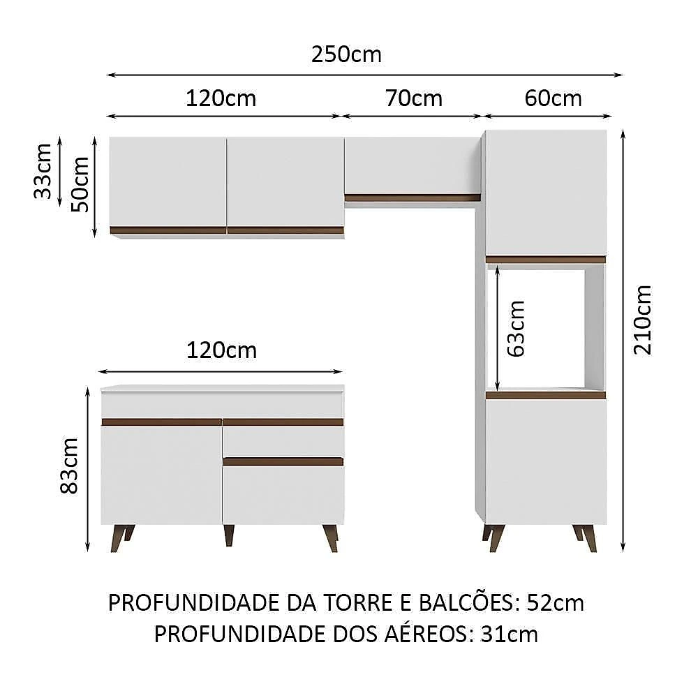 Armário De Cozinha Completa 250Cm Branco
