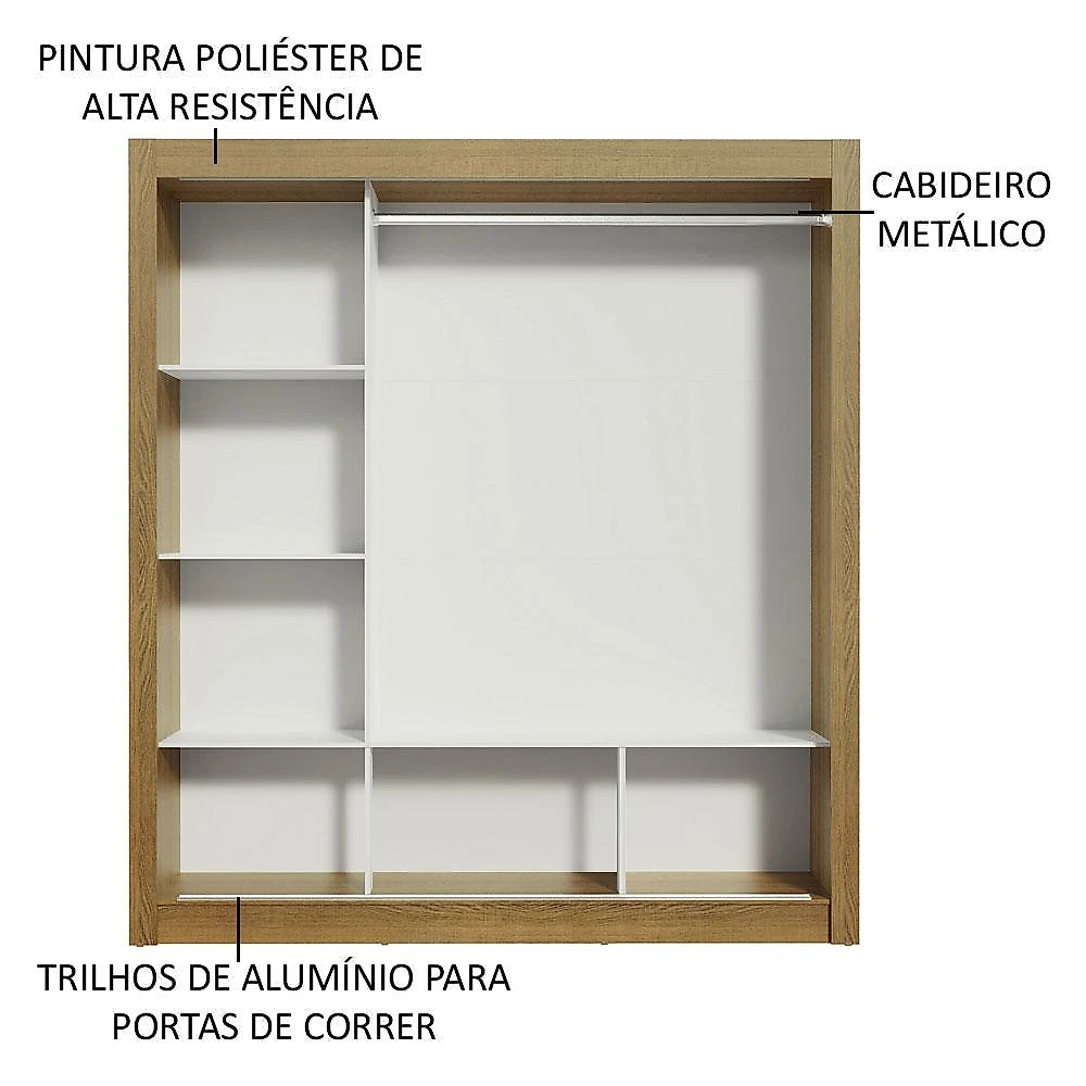 Guarda Roupa Casal Madesa Mônaco 3 Portas de Correr com Espelho - Rustic/Branco Rustic/Branco