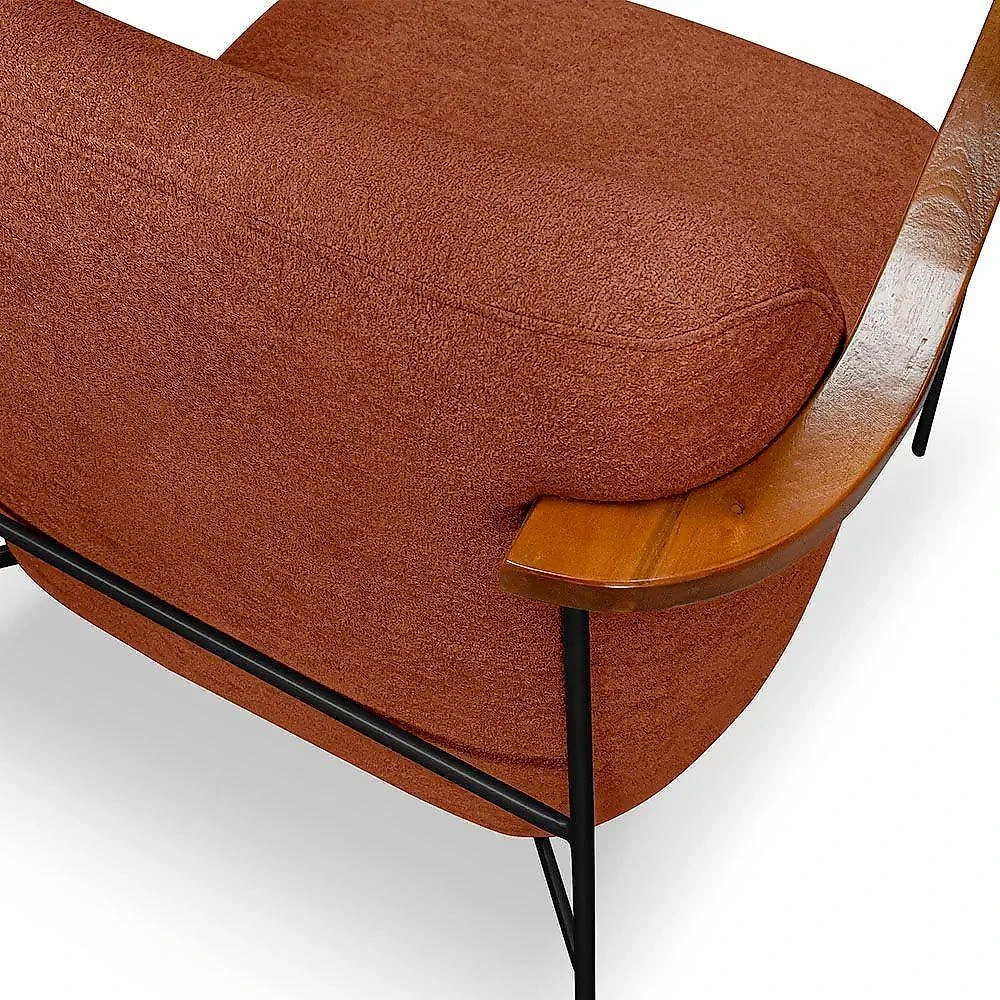 Poltrona Decorativa Eros Linho Bouclê Com Base De Ferro Preto SSX Multicoisas Marrom