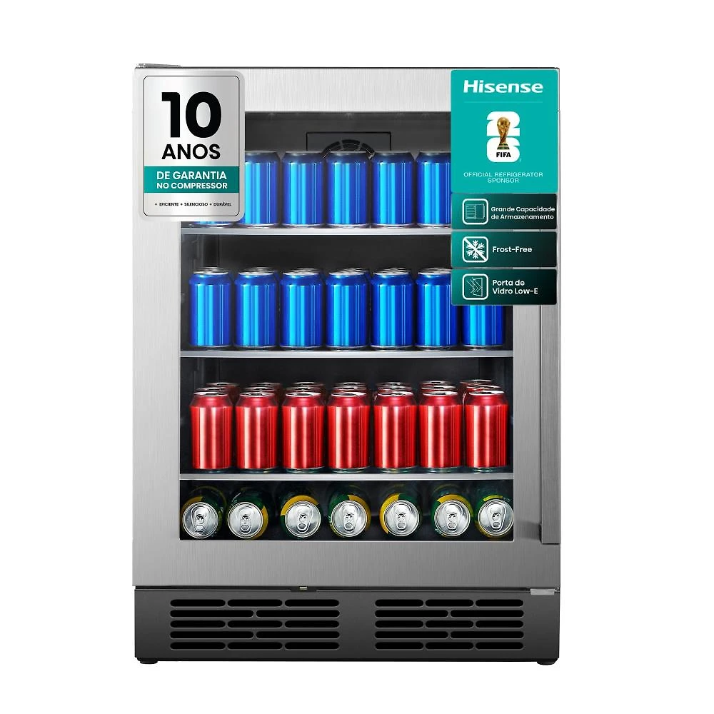 Frigobar hisense beverage cooler hbl-14w1anqri 152l 140 latas porta de vidro inox 110v