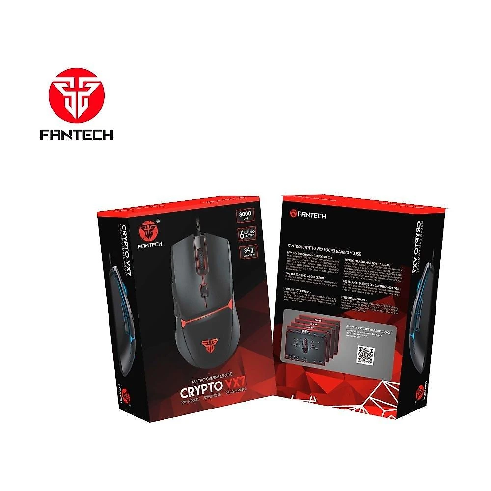 Mouse Gamer com Fio Fantech Crypto VX7, 8000 DPI 6 botões, Preto - Crypto VX7 B