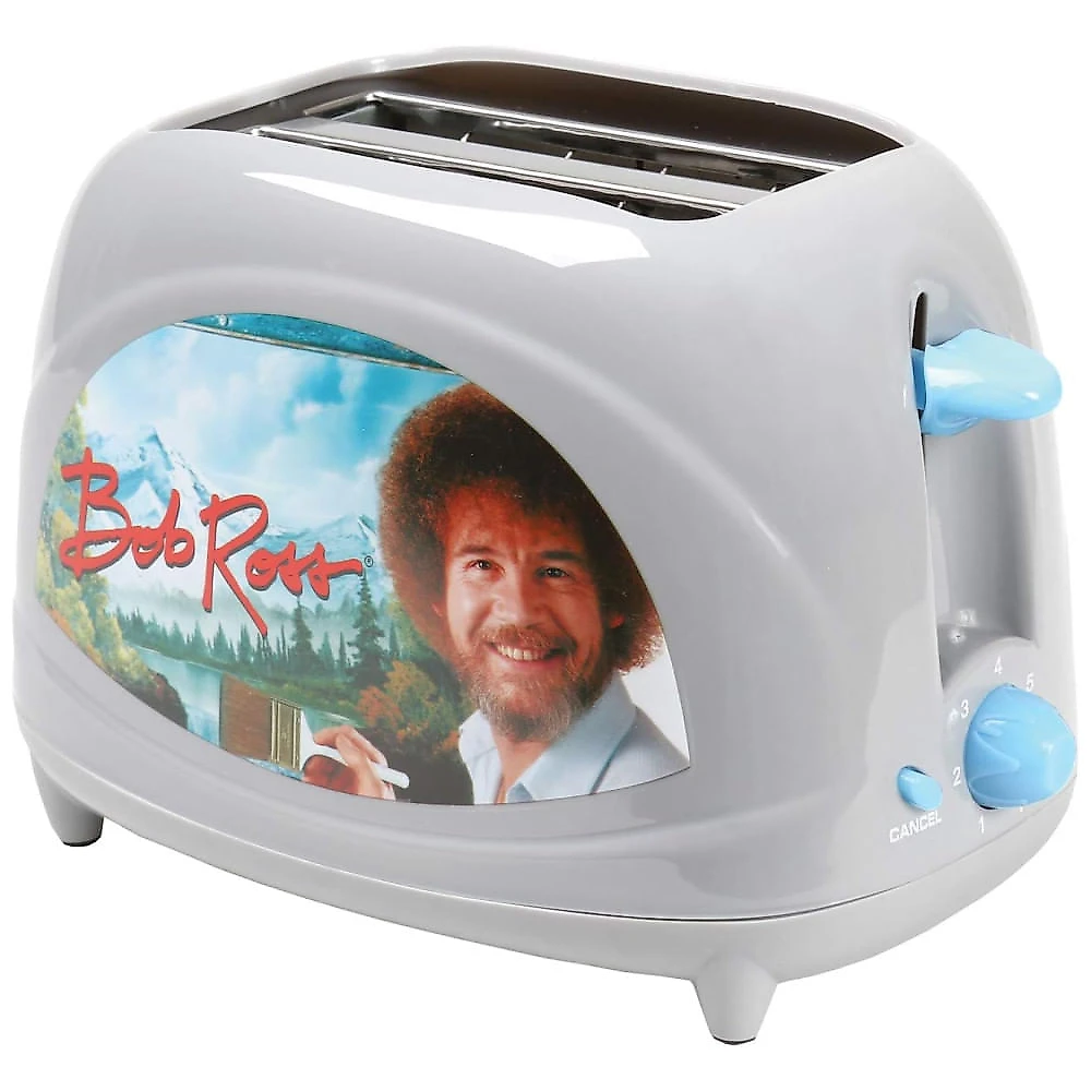 Torradeira 2 Fatias com Tema BobRoss, Termostato Ajustável e Fácil de Limpar, 110V 650W, BobRoss, Cinza e Azul 110v