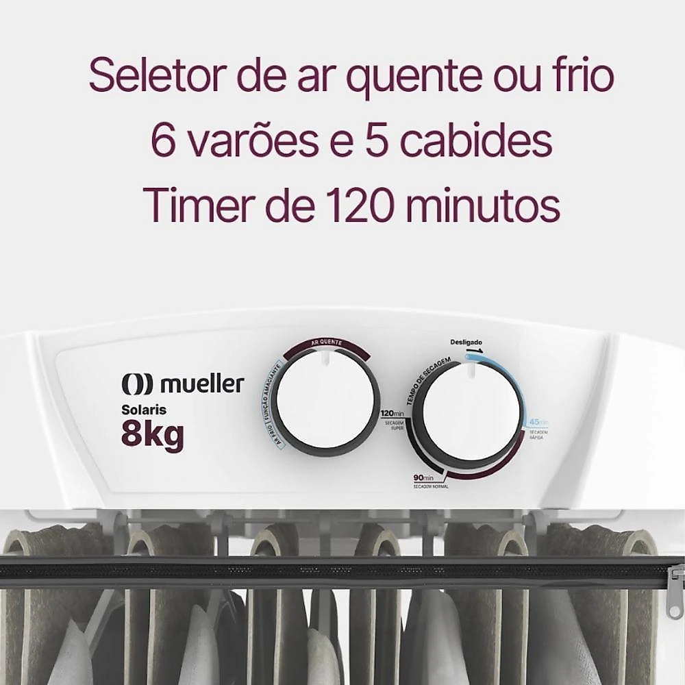 Secadora De Roupas Solaris Branca 8kg Com Timer Ar Quente E Frio 220V