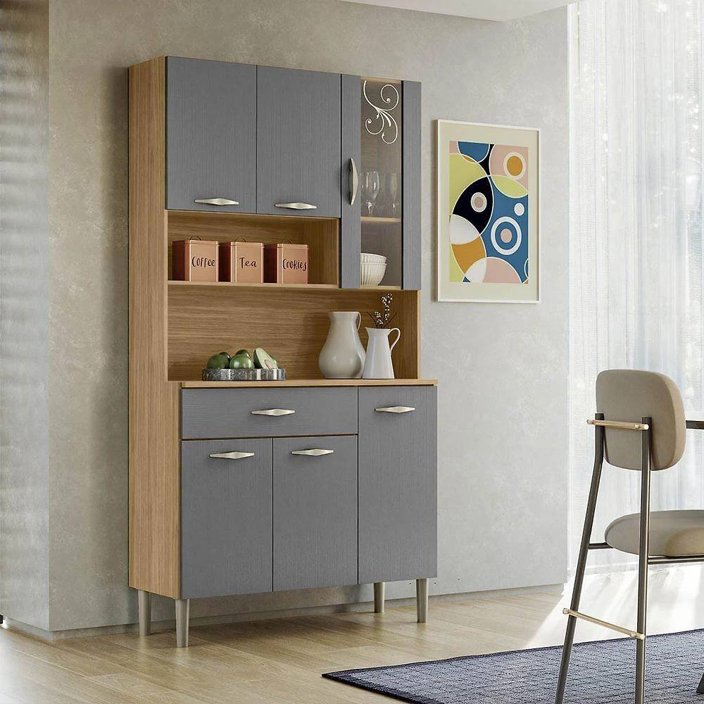 Armário Cozinha Compacta Golden Freijó/gris 6 Portas E 1 Gaveta - Kits Paraná