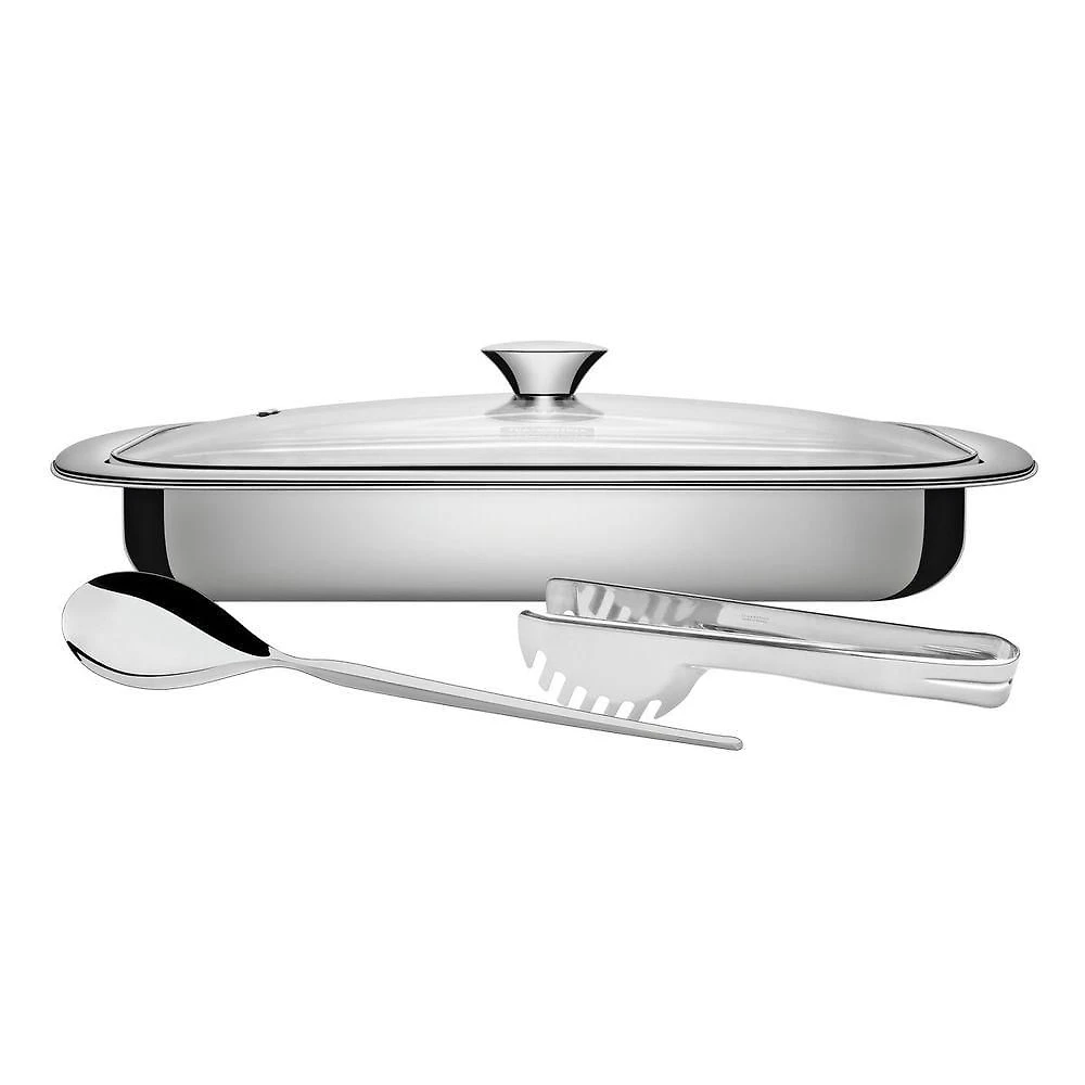 Kit para Assar e Servir Cosmos em Aço Inox com Tampa de Vidro Inox Tramontina