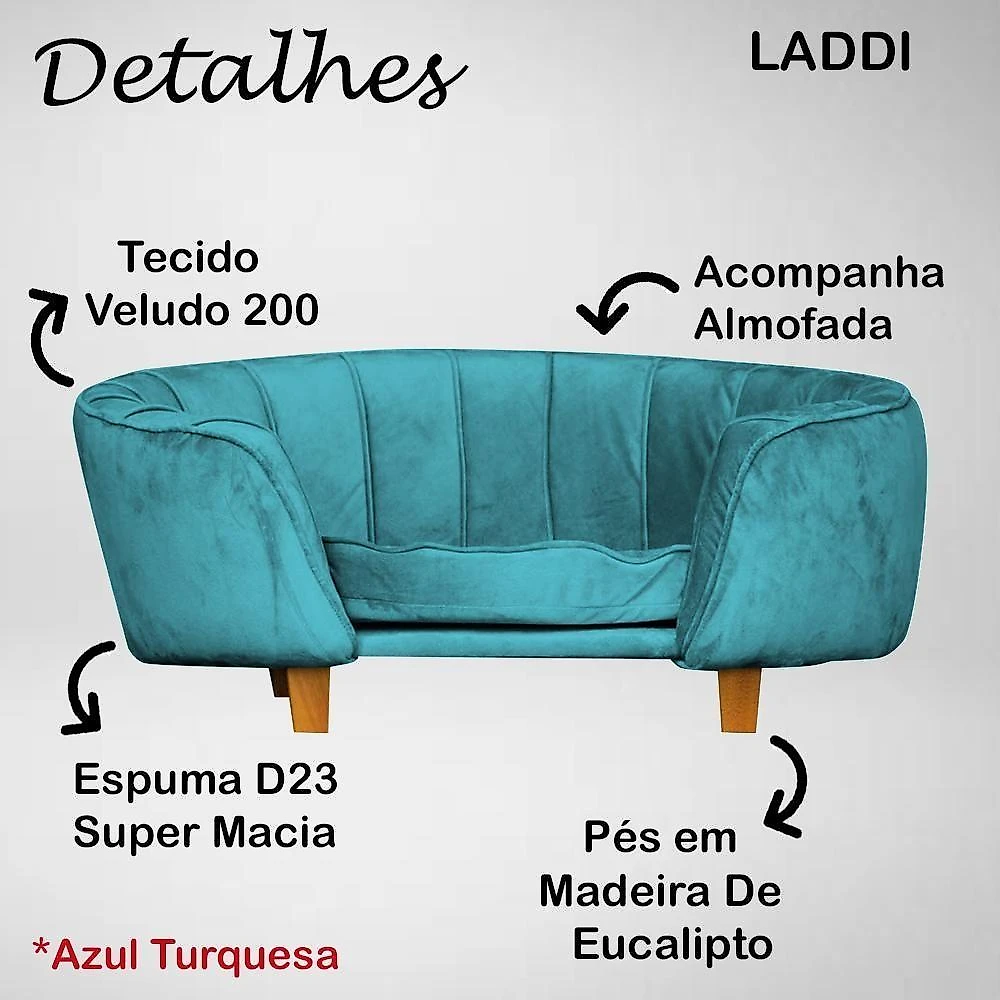 Poltrona Cama Caminha Pet Laddi Veludo Azul Turquesa Dvinn Azul Turquesa