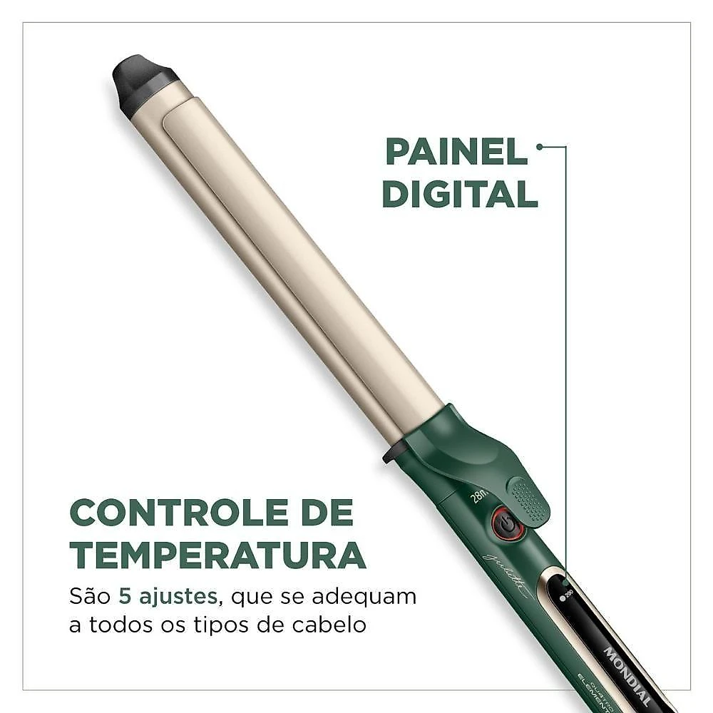 Modelador de Cachos MC-JU-02 Tecnologia Tourmaline 5 Temperaturas Verde Oliva Mondial Bivolt