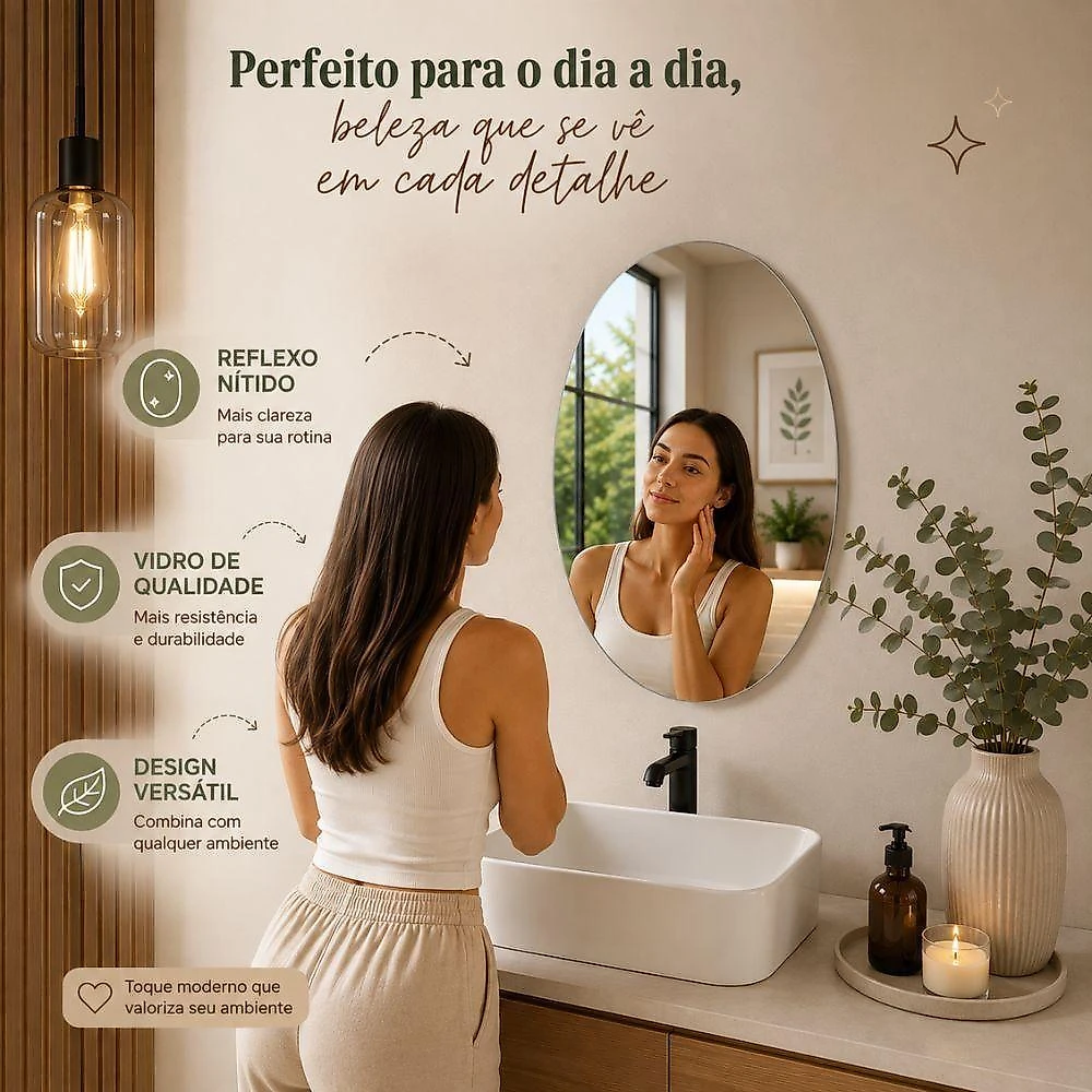 Espelho Adesivo Multiuso Oval 30X40CM sem Moldura para Banheiro Quarto Sala Decoracao