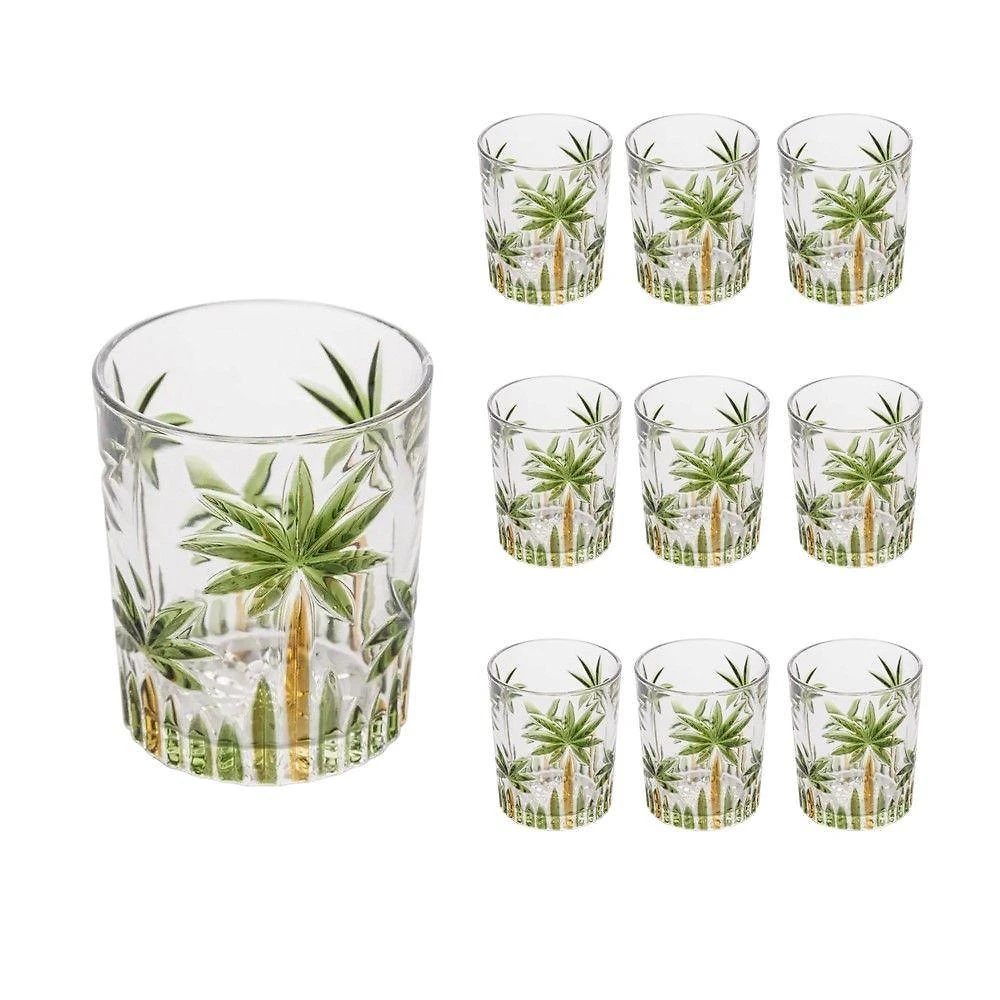 Jogo 10 Copos De Whisky água Baixo Cristal Coqueiro Palm Tree Wolff 340ml