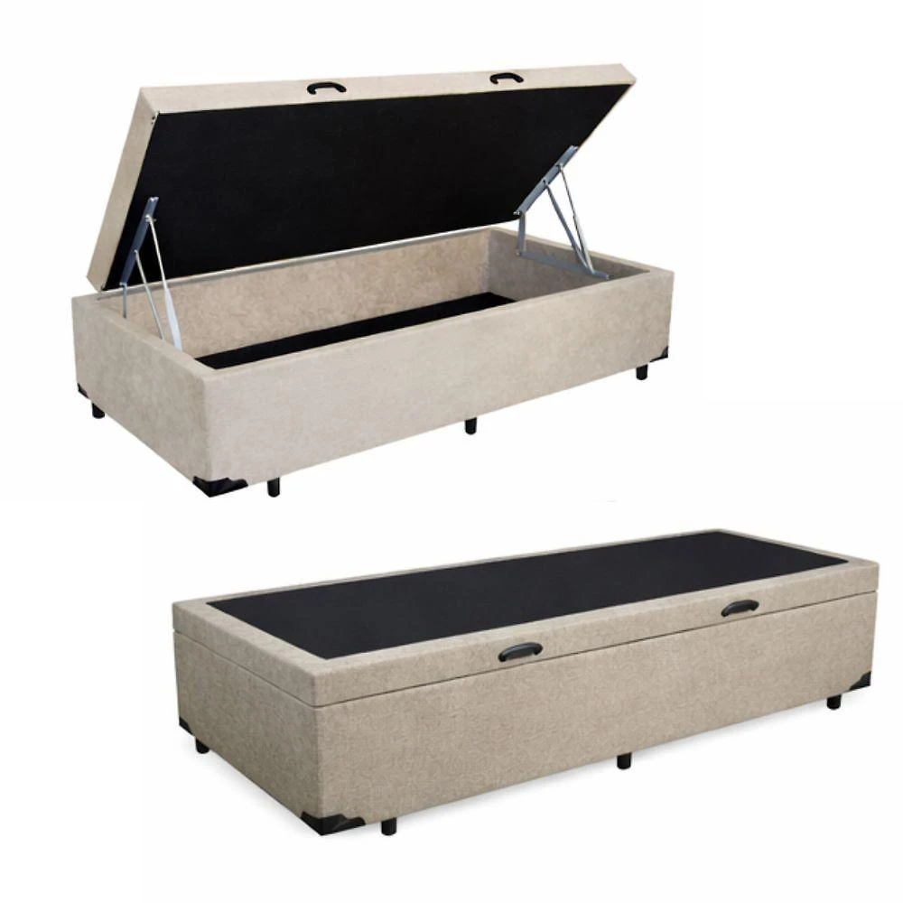 Cama Box com Baú Solteiro Base Suede 88x188 Estrutura em Madeira Reforçada Bege Brasil Varejos