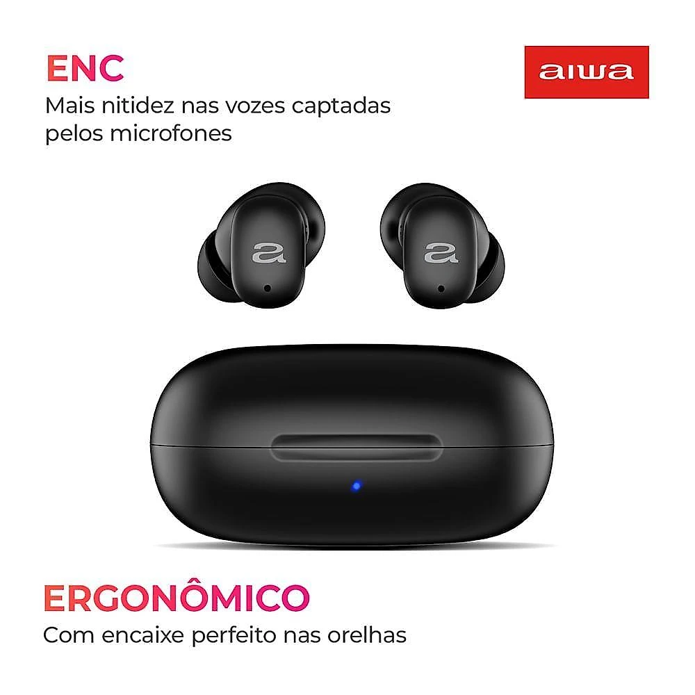 Fone de Ouvido Earbud Aiwa Aws-eb-03-b Bt Ipx5 Anc Modo Ambiente Bivolt