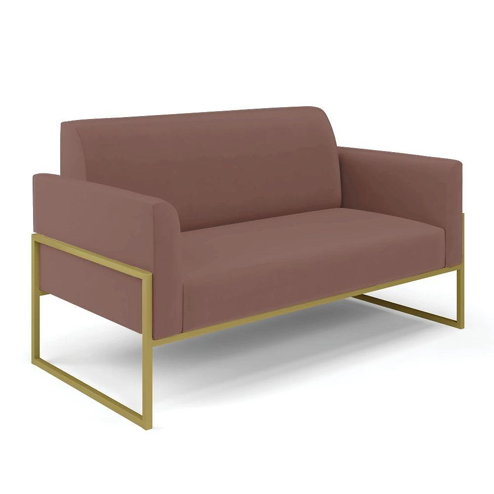 Sofá Namoradeira Base Industrial Alta Dourado Marisa Veludo D03 - D\'rossi Cor Rose