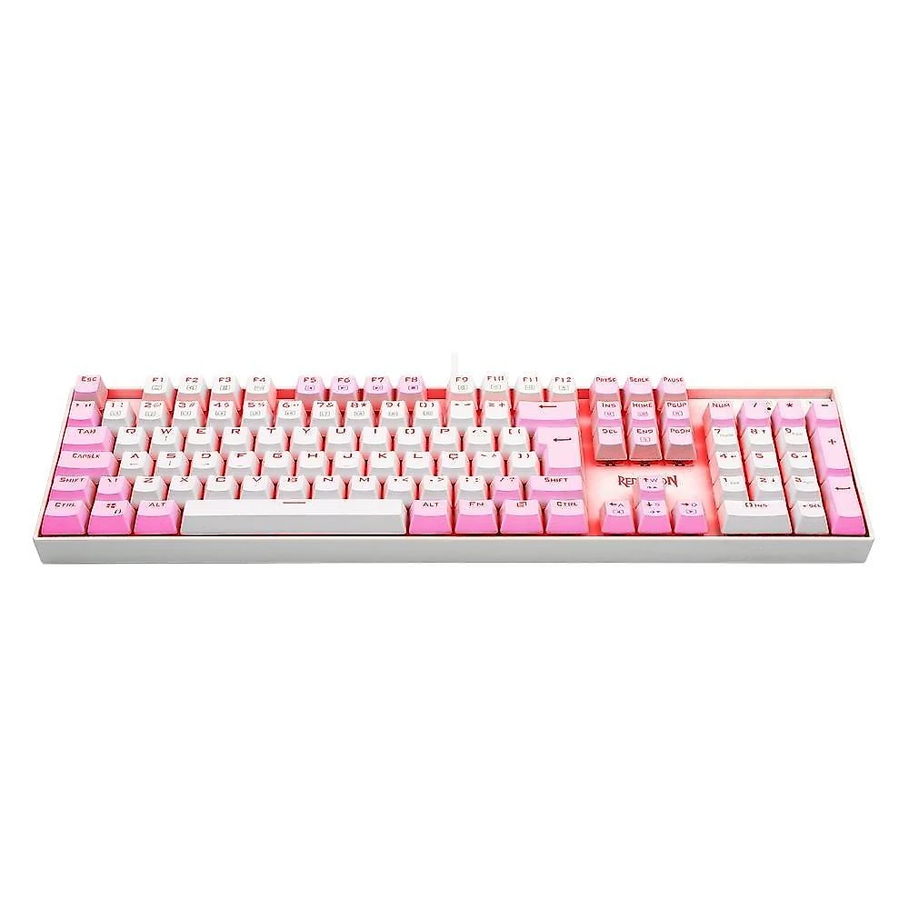 Teclado Mecânico Gamer Redragon Single Color Mitra, Switch Blue, ABNT2, Branco e Rosa - K551WP (PT-BLUE)