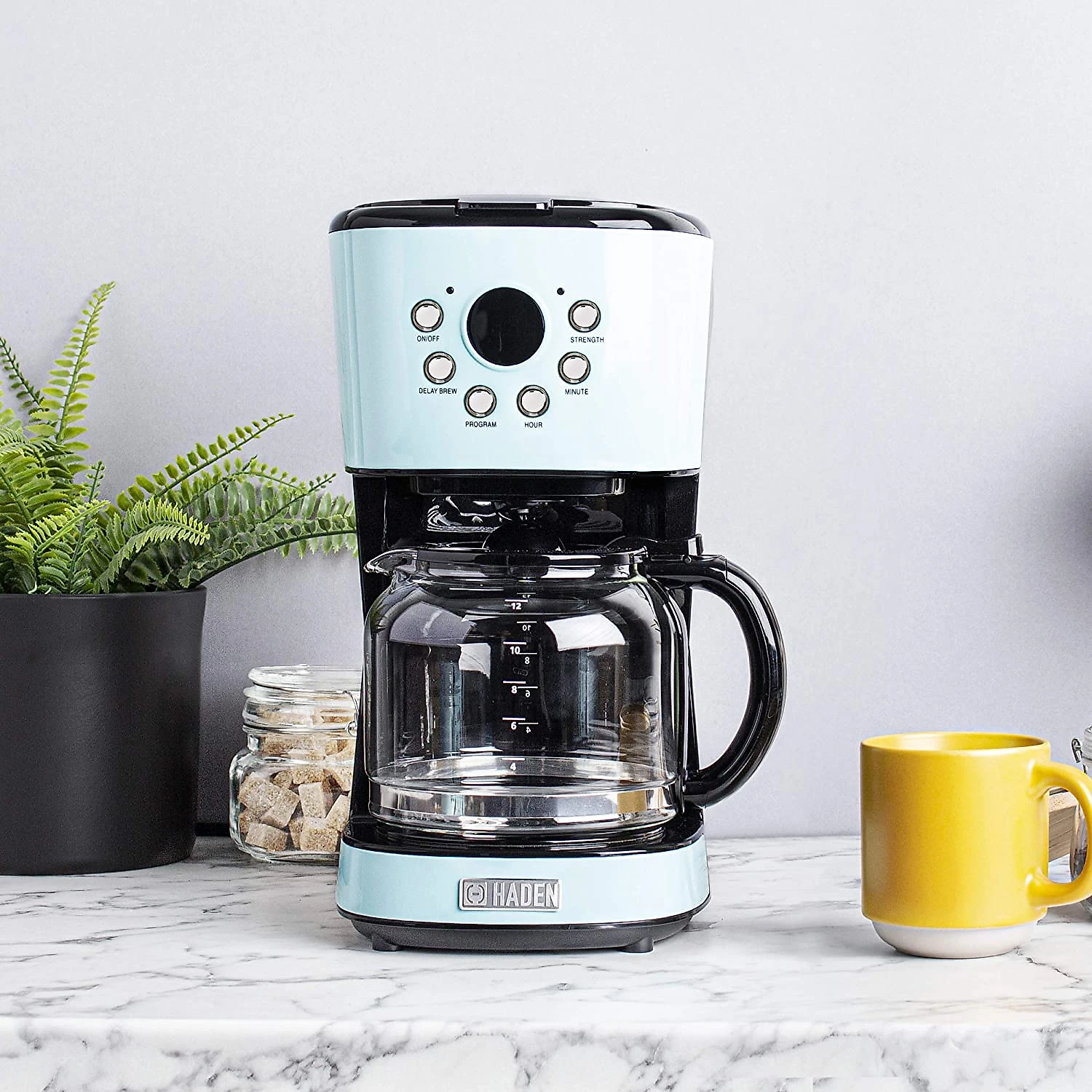 Haden 75032 Heritage Innovative 12 Cup Capacity Programmable Vintage Retro Home Countertop Coffee Maker Machine with Glass Carafe Turquoise Blue