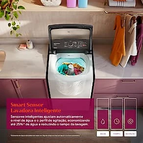 Lavadora de Roupas Brastemp BWF14AB 14kg Smart Sensor Ciclo Tira Mancha Cesto Inox Branca 110V