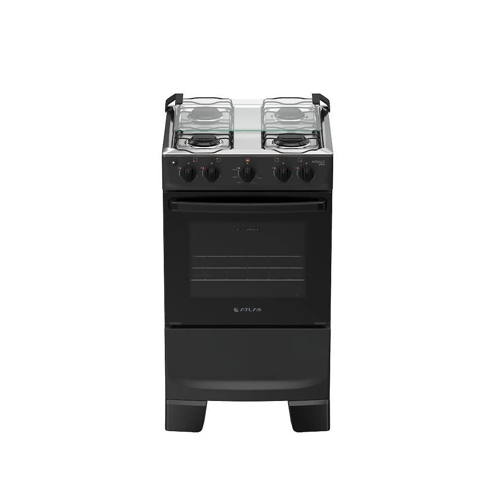 Fogão 4 Bocas Atlas Mônaco Plus Mesa Inox Bivolt Preto