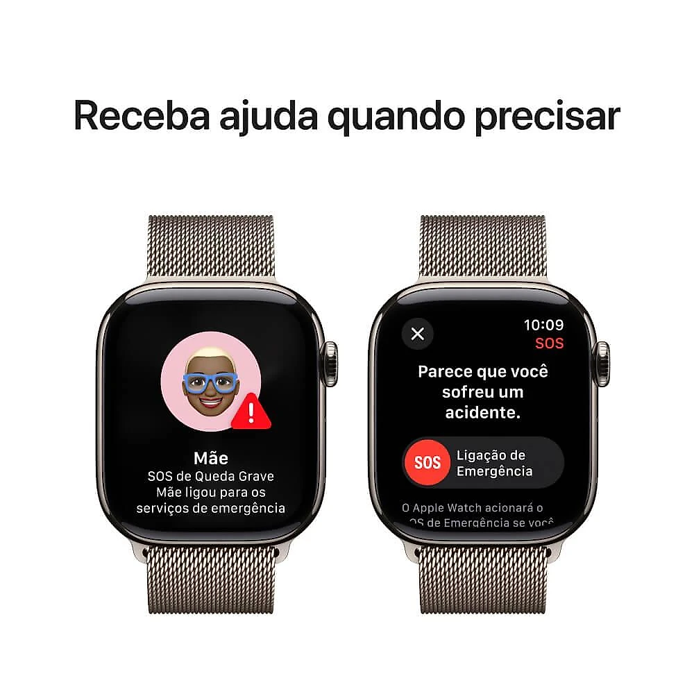 Apple Watch Series 10 GPS + Cellular • Caixa natural de titânio – 42 mm • Pulseira natural estilo milanês