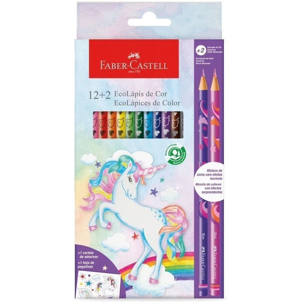 Lápis de Cor Faber-Castell Ecolapis Unicórnio Redondo 12+2 Cores