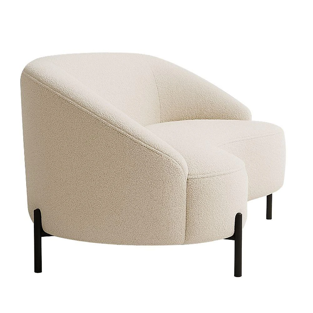 Sofá Curvo Porto 03 Lugares 180cm Pés Preto Bouclé Off White - Nexta Casa