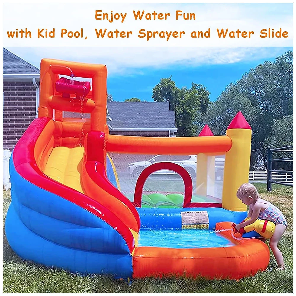 Parque Aquático Inflável HuaKastro com Tobogã - Diversão de Verão para Crianças com Piscina, Pula-Pula e Balde Aquático para Brincadeiras ao Ar Livre