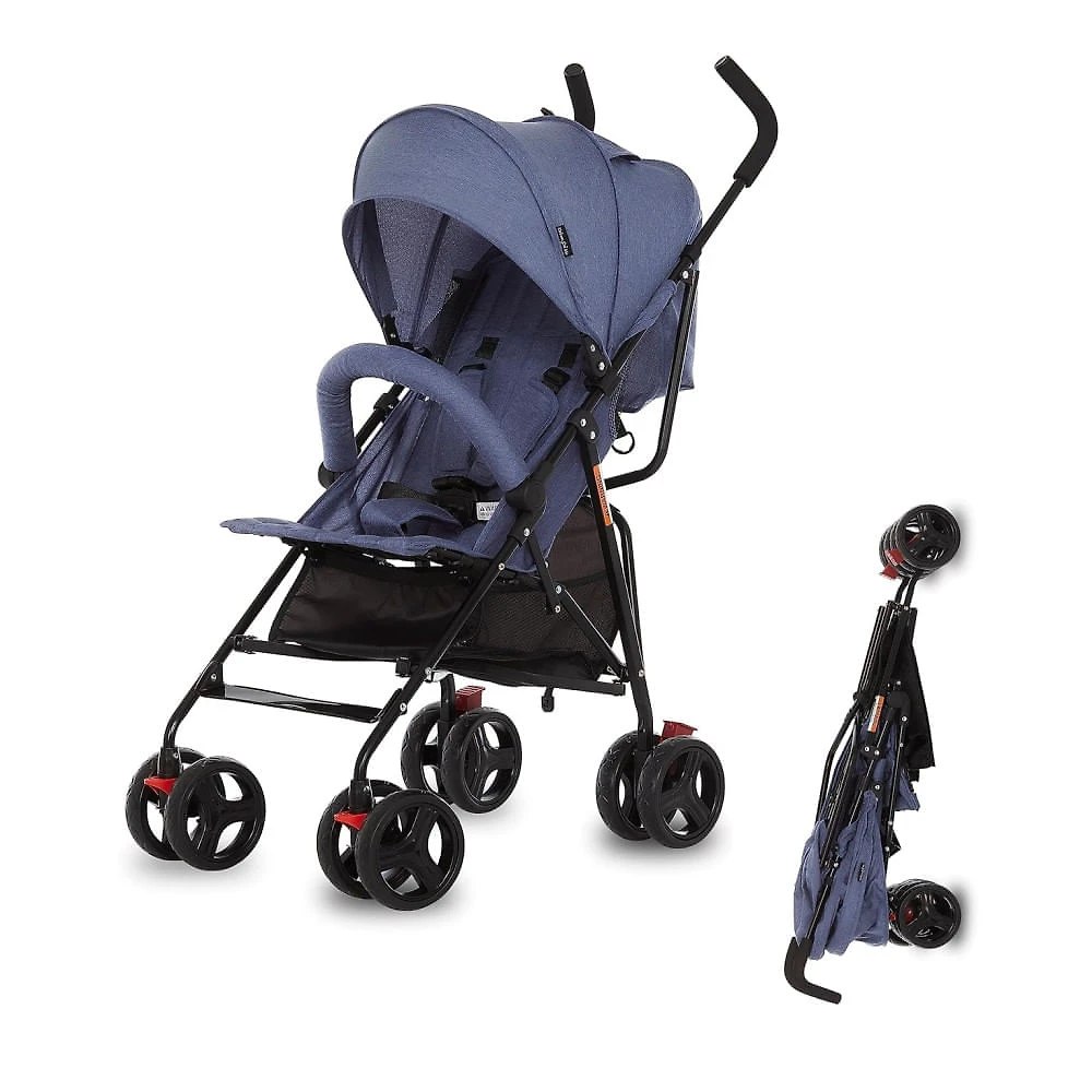 Carrinho de Bebê Dream On Me Vista Moonwalk Azul, Leve e Compacto, Reclinável em Diversas Posições, Capota, Amplo Cesto e Suporte para Bebidas