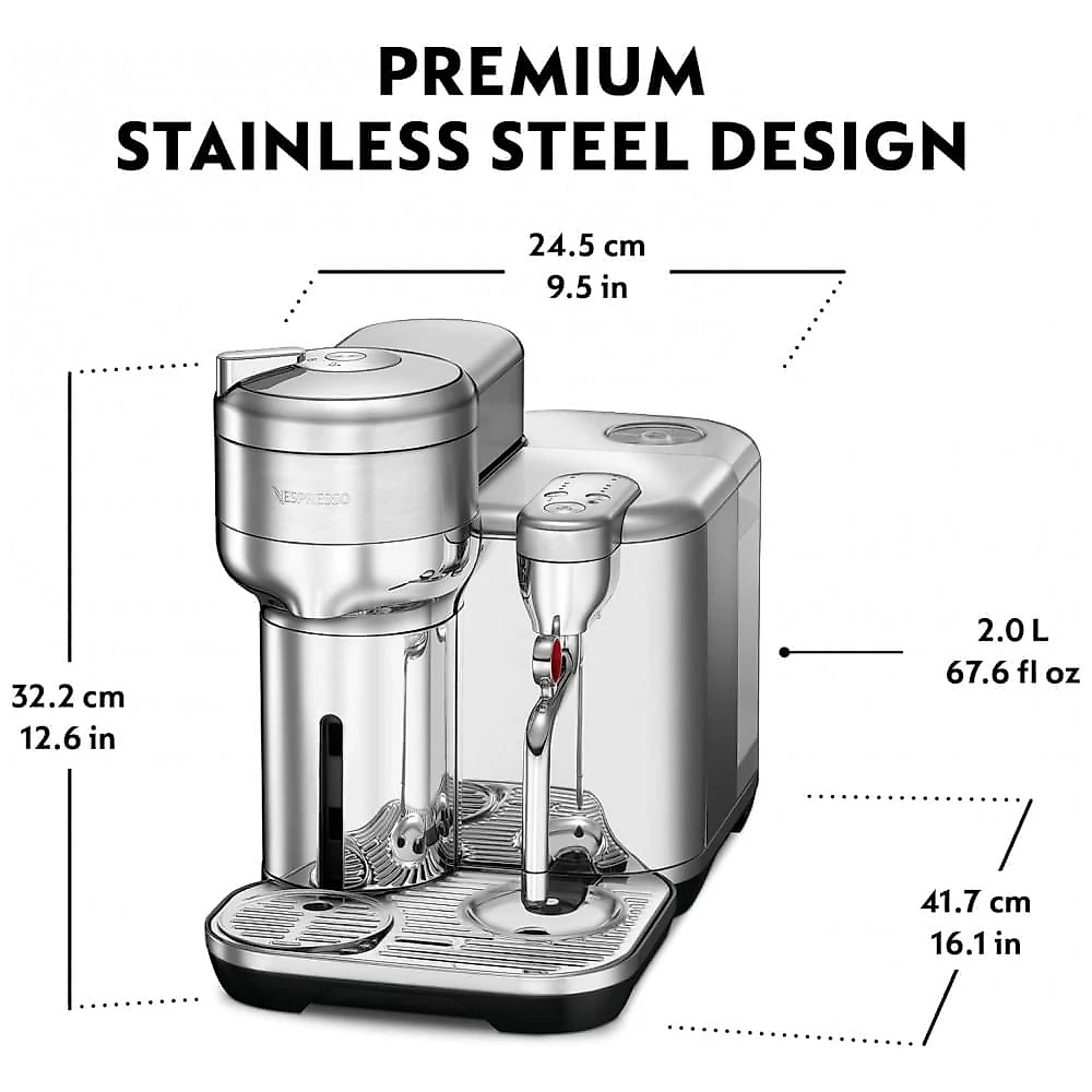 Máquina de Café Expresso Dose Única 2L em Aço Inoxidável Escovado, 110V 1500W Breville Nespresso Vertuo