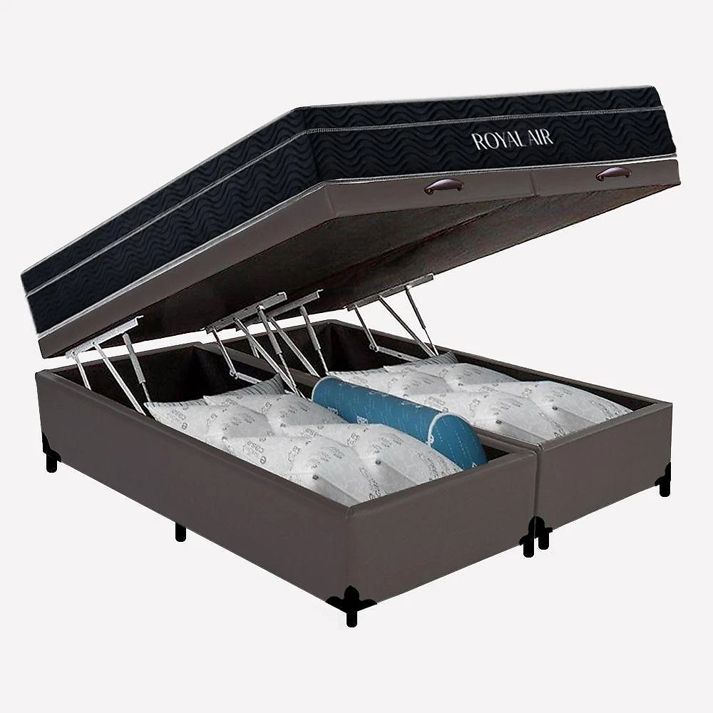 Cama Box Baú Casal 138cm Royal Air Pillow Top Molas Ensacadas Sintético Cinza Royal