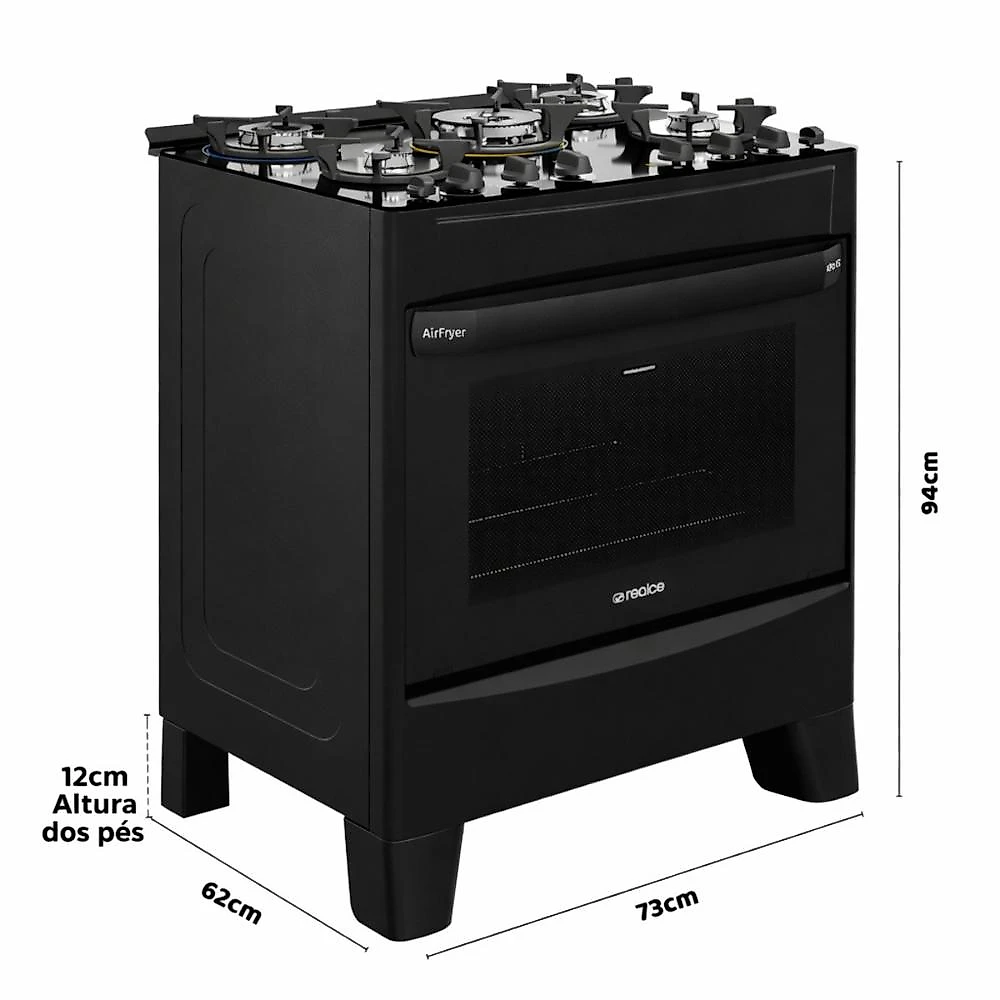 Miniatura Fogão 5 Bocas a Gás/Elétrico com AirFryer 220V Alpro 450 Realce CR234 Preto