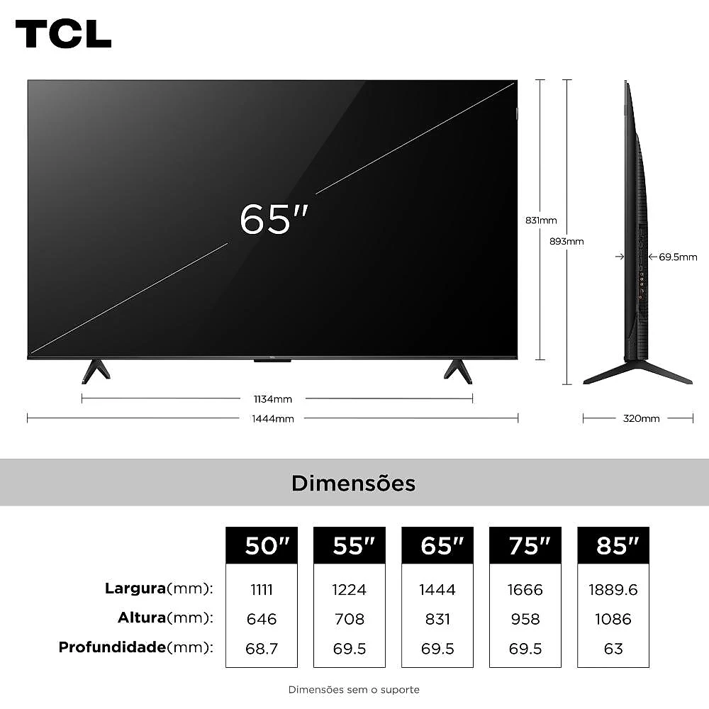 Smart tv 65” tcl qled 4k ultra hd 65p7k com sistema operacional google tv, hdr10+, hdmi 2.1, chromecast built-in, dolby vision e atmos