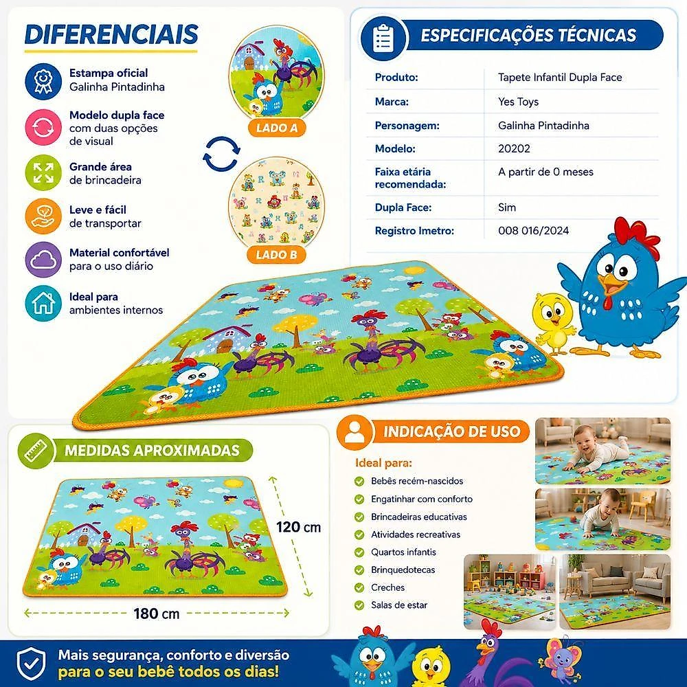 Tapete Infantil 20202 Dupla Face Galinha Pintadinha 180x120cm Yeet