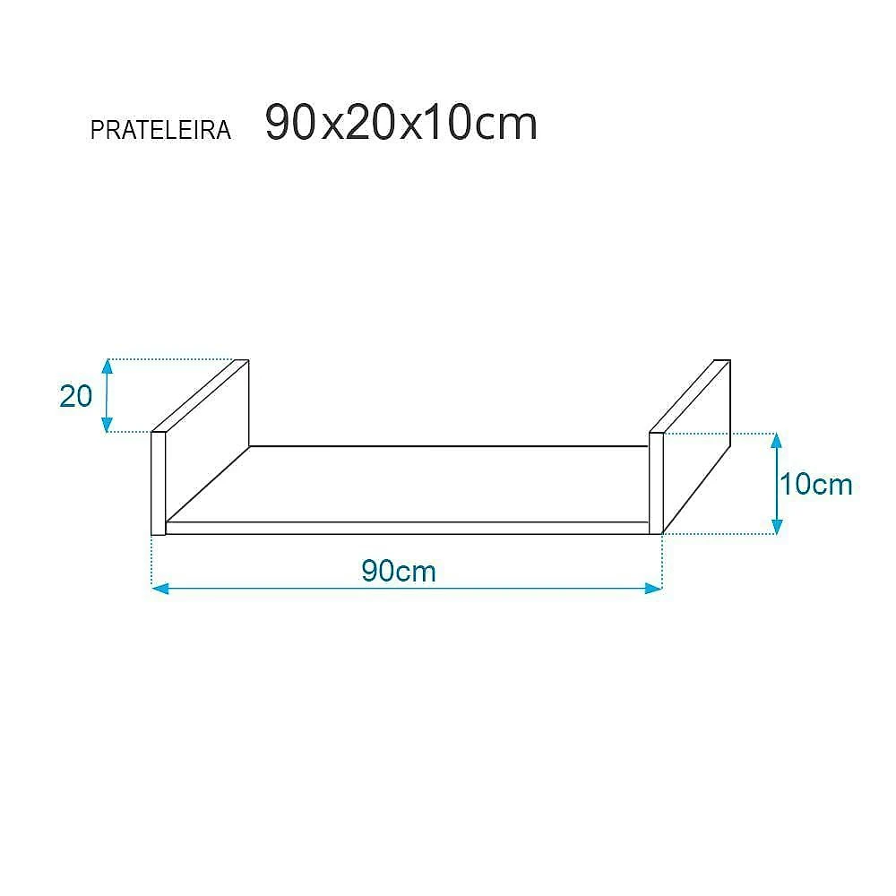 Prateleira Kit 3 U 90x20CM MDP Fixação Suporte Invisível Organizador Sala Cinza Claro Mercado