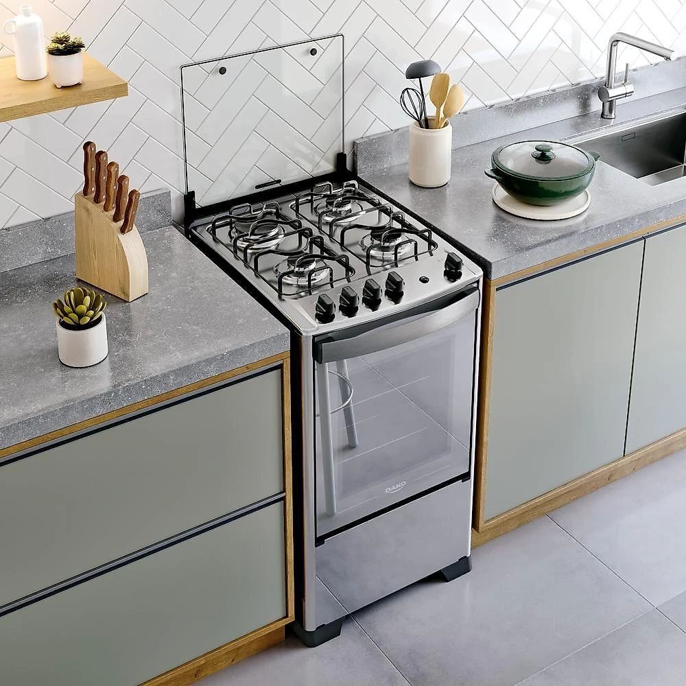 Fogão 4 Bocas Dako Magister Style Mesa Inox Espelhado Preto Bivolt