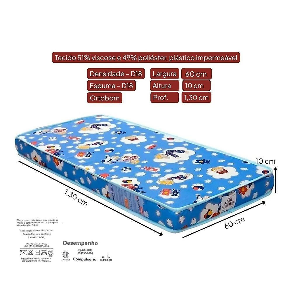 Quarto Infantil BBI-56 BB120 BB-322 3 Portas 5 Gavetas MDP 120CM Branco Ditália Móveis com Berço