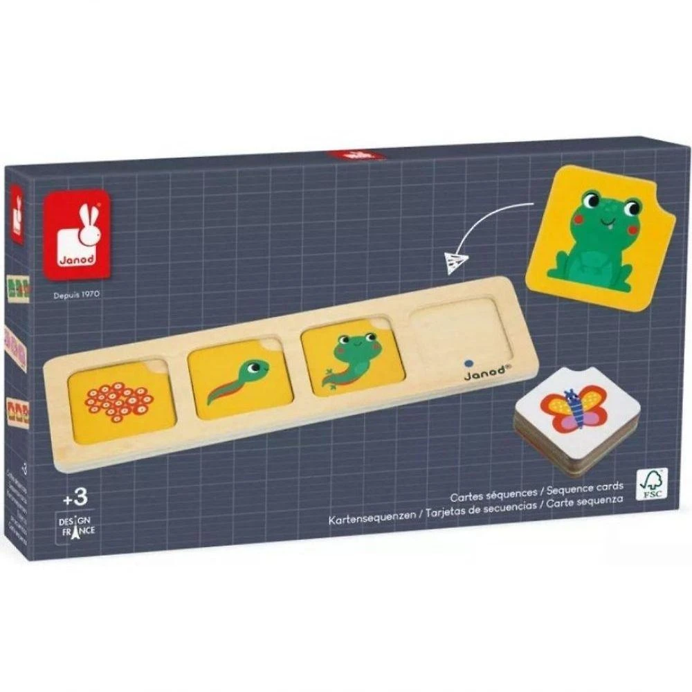 Jogo Educativo Janob J05083 com Sequência Cronológica e Autocorreção Amarelo 40 Cartas e Base