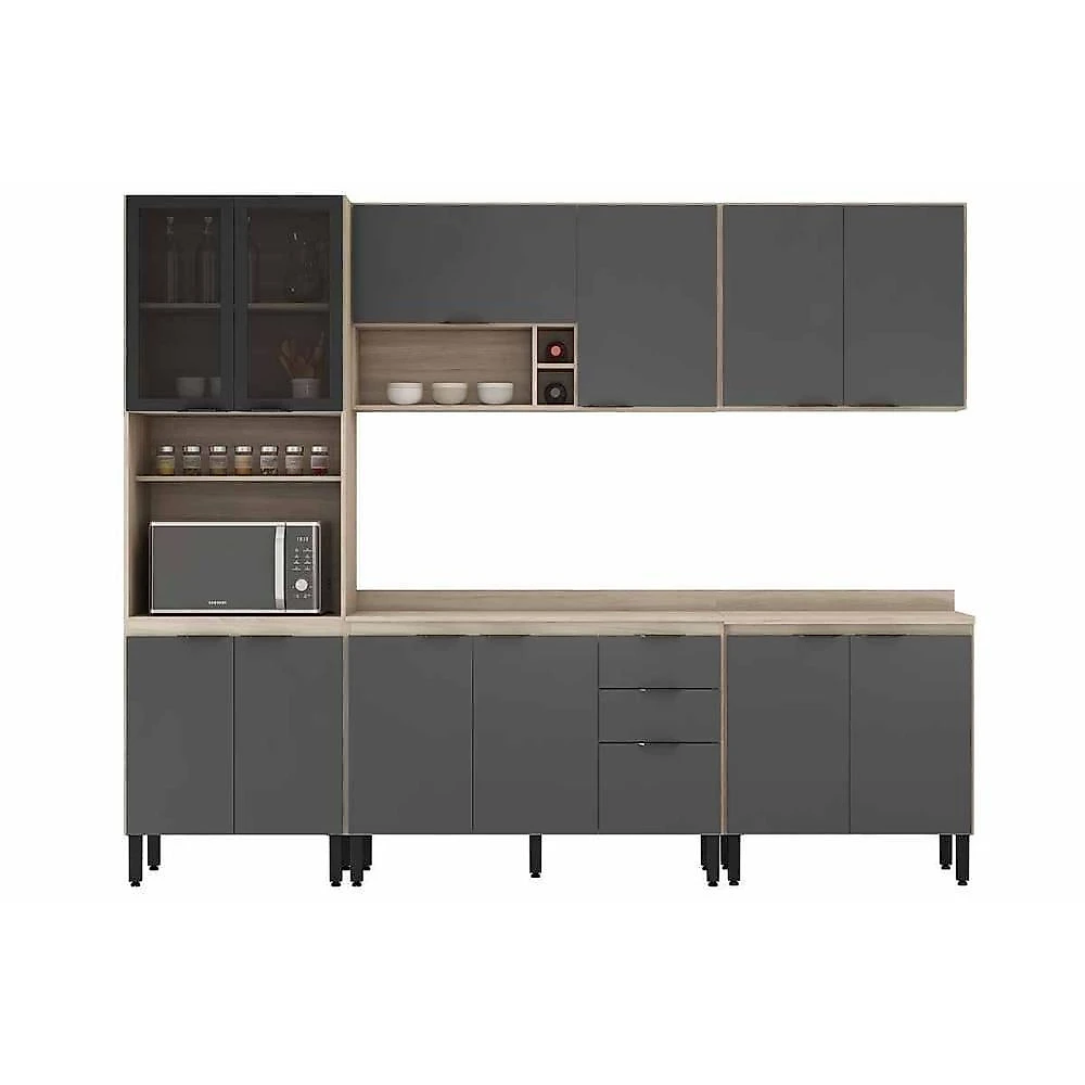 Cozinha Modulada Firenze 4 Portas 2 Gavetas MDF-MDP 120CM Avena e Grafito