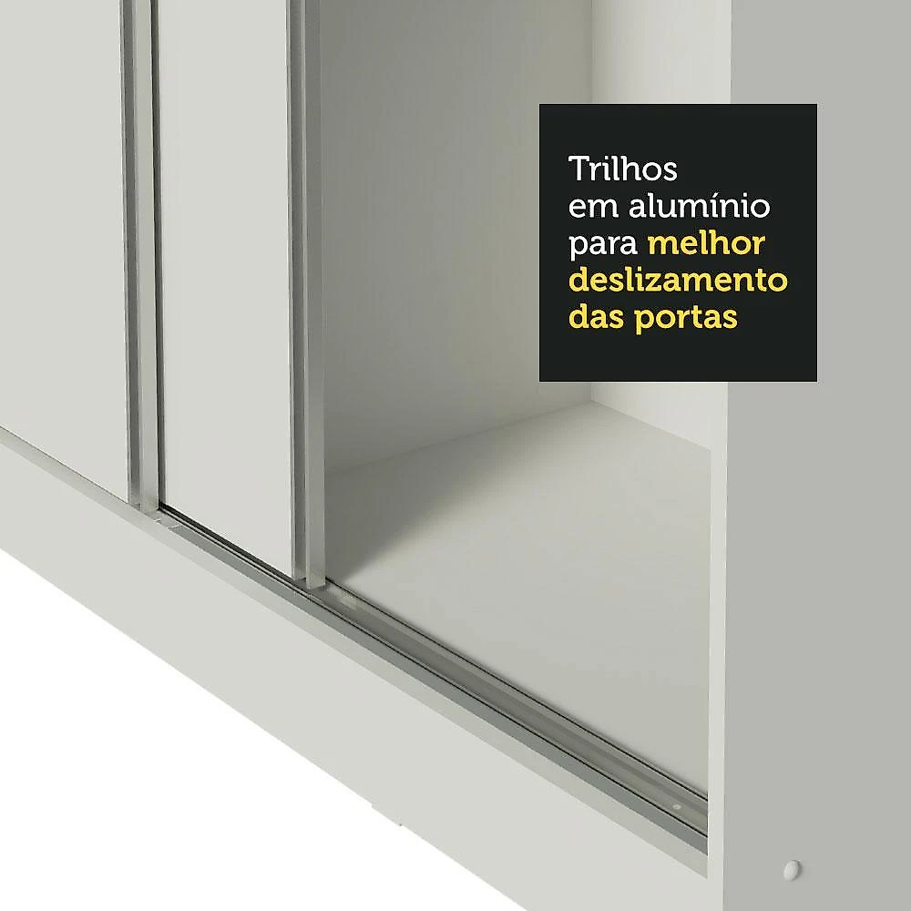 Guarda roupa casal 100% mdf madesa zurique 3 portas de correr de espelho - branco