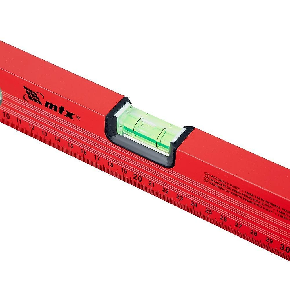 Nível de Alumínio com Régua 332209 3 Bolhas 400mm Vermelho Mtx